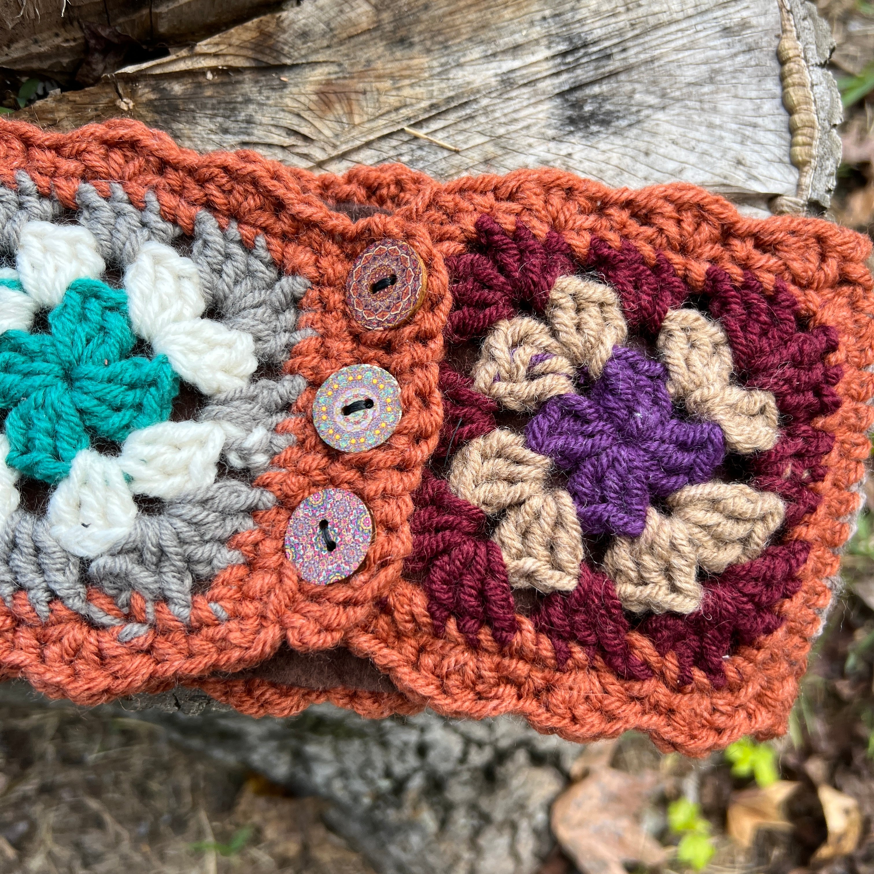 patchwork ear warmer with fleece lining