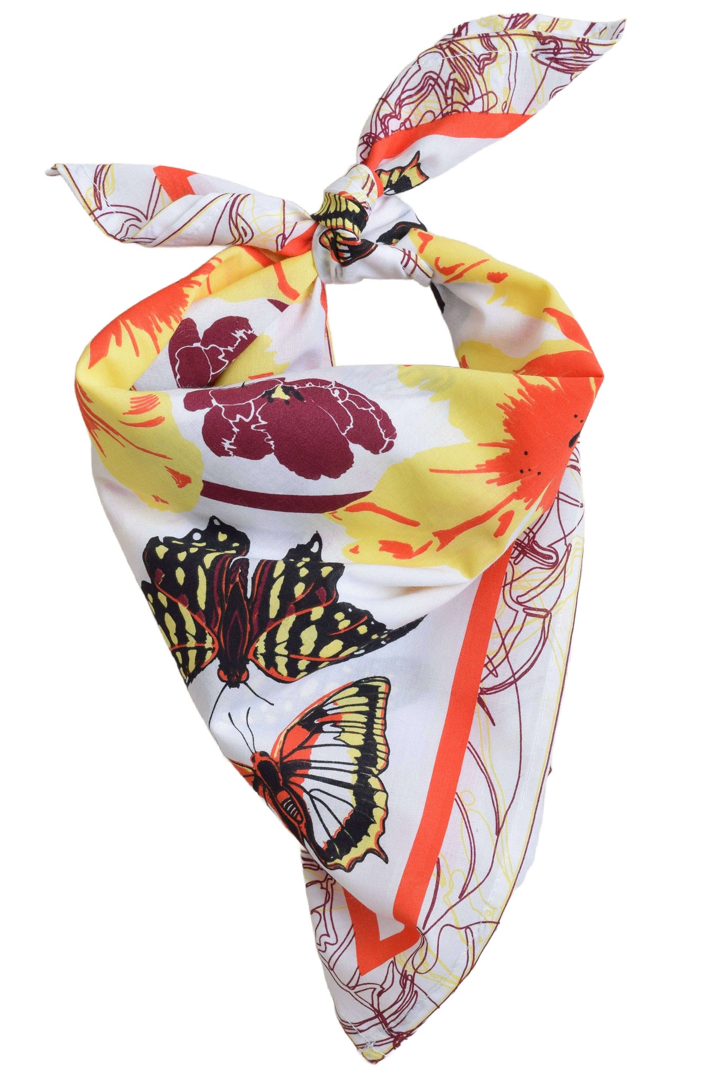 Colorful scarf with butterfly design on a white background