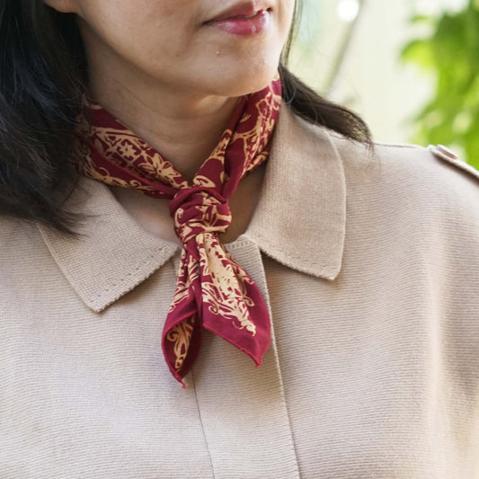 deep red and golden brown square scarf
