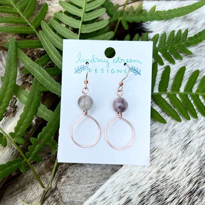 Dangle Hoop Earrings - Rose Gold with Lilac Stone