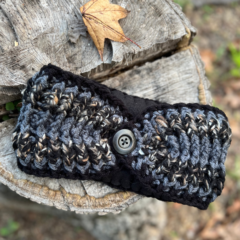 ear warmer winter headband black and grey stripes