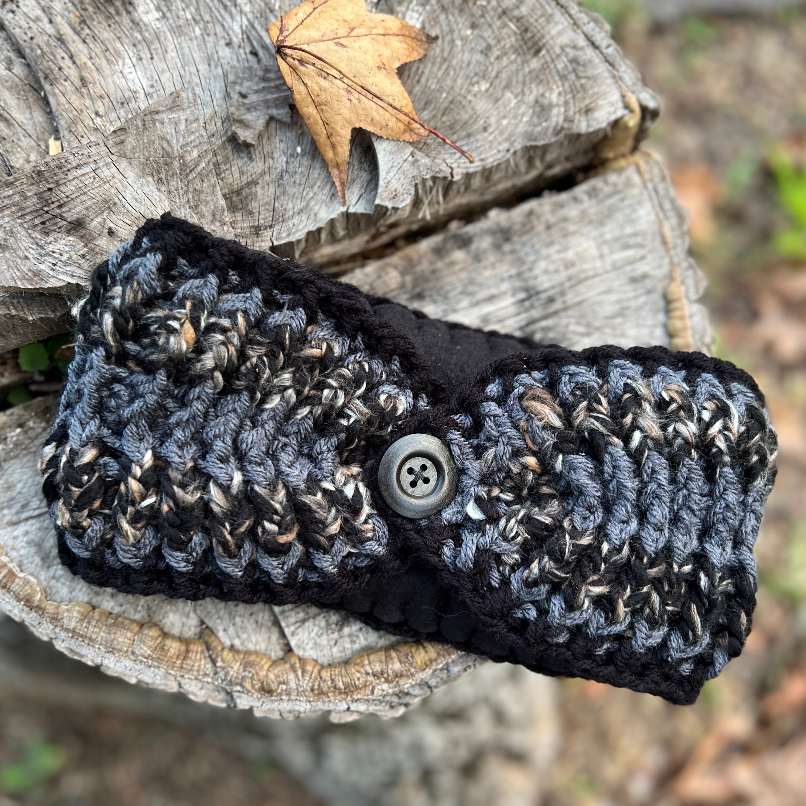 ear warmer winter headband black and grey stripes