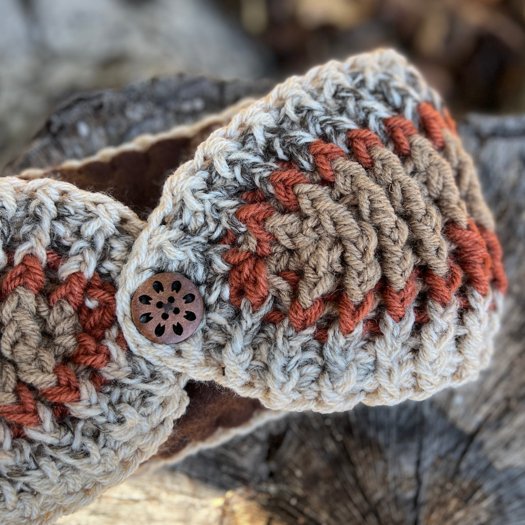 ear warmer winter headband in brown stripes