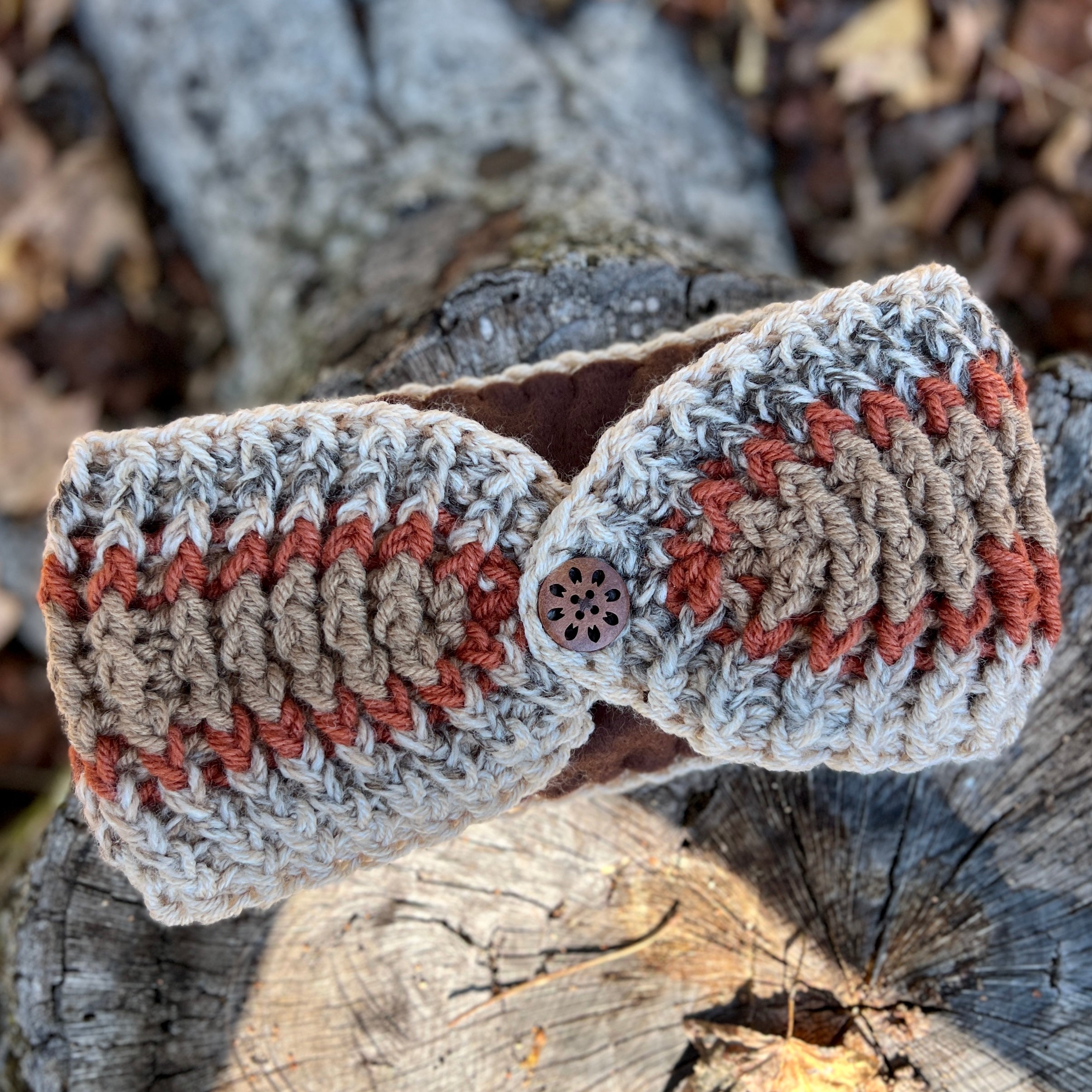 ear warmer winter headband in brown stripes