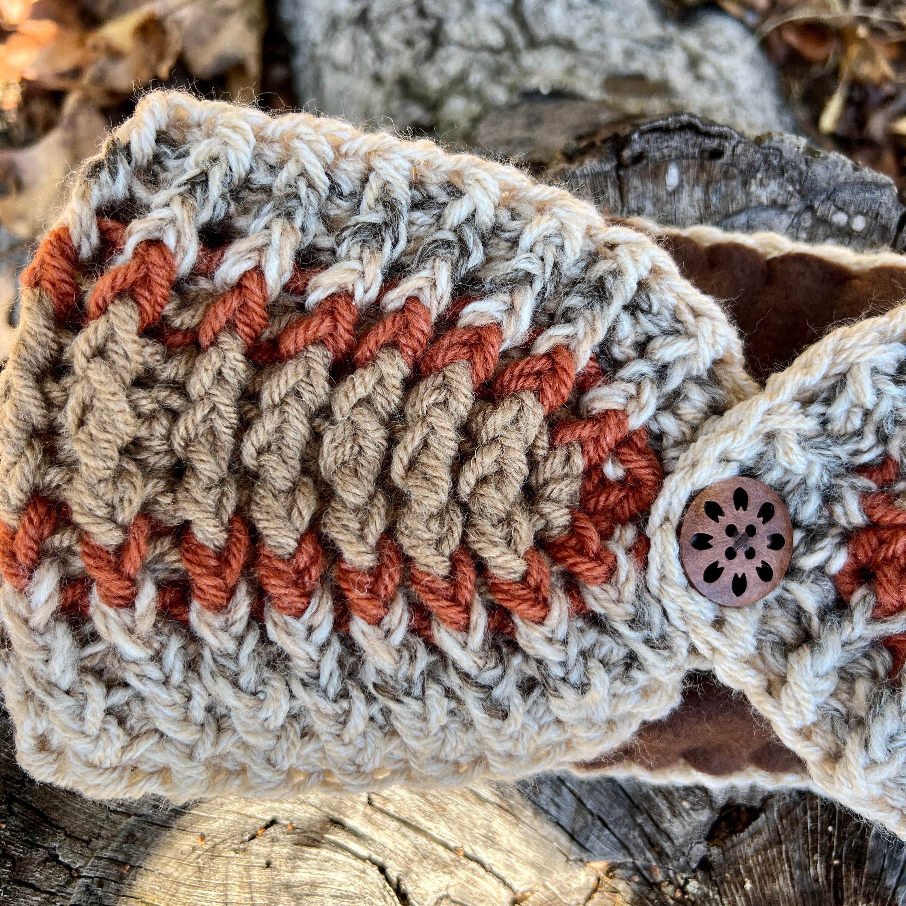 ear warmer winter headband in brown stripes