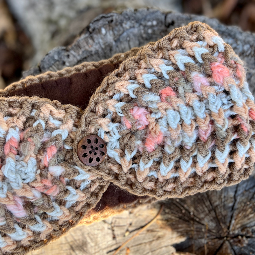 ear warmer winter headband in pink and brown stripes