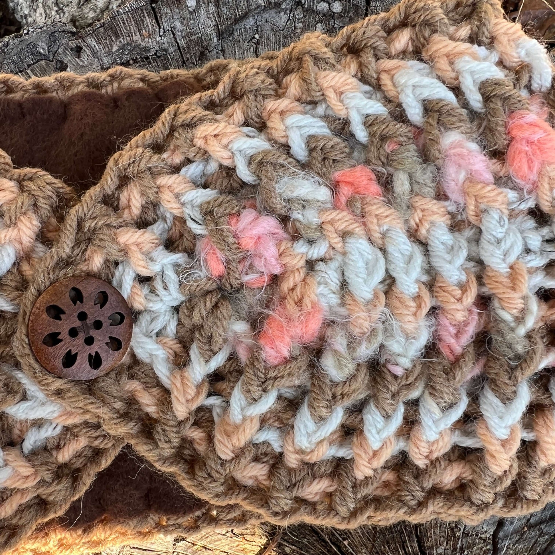 ear warmer winter headband in pink and brown stripes
