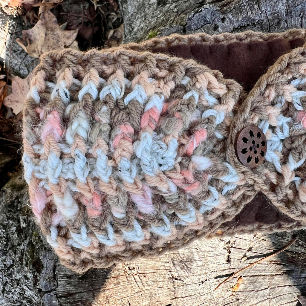 ear warmer winter headband in pink and brown stripes