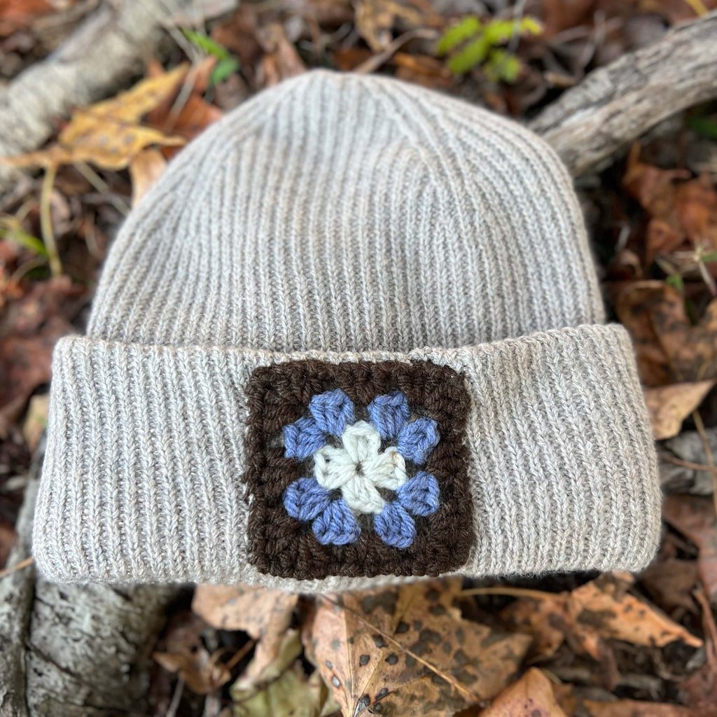 embellished knit beanie brown with blue