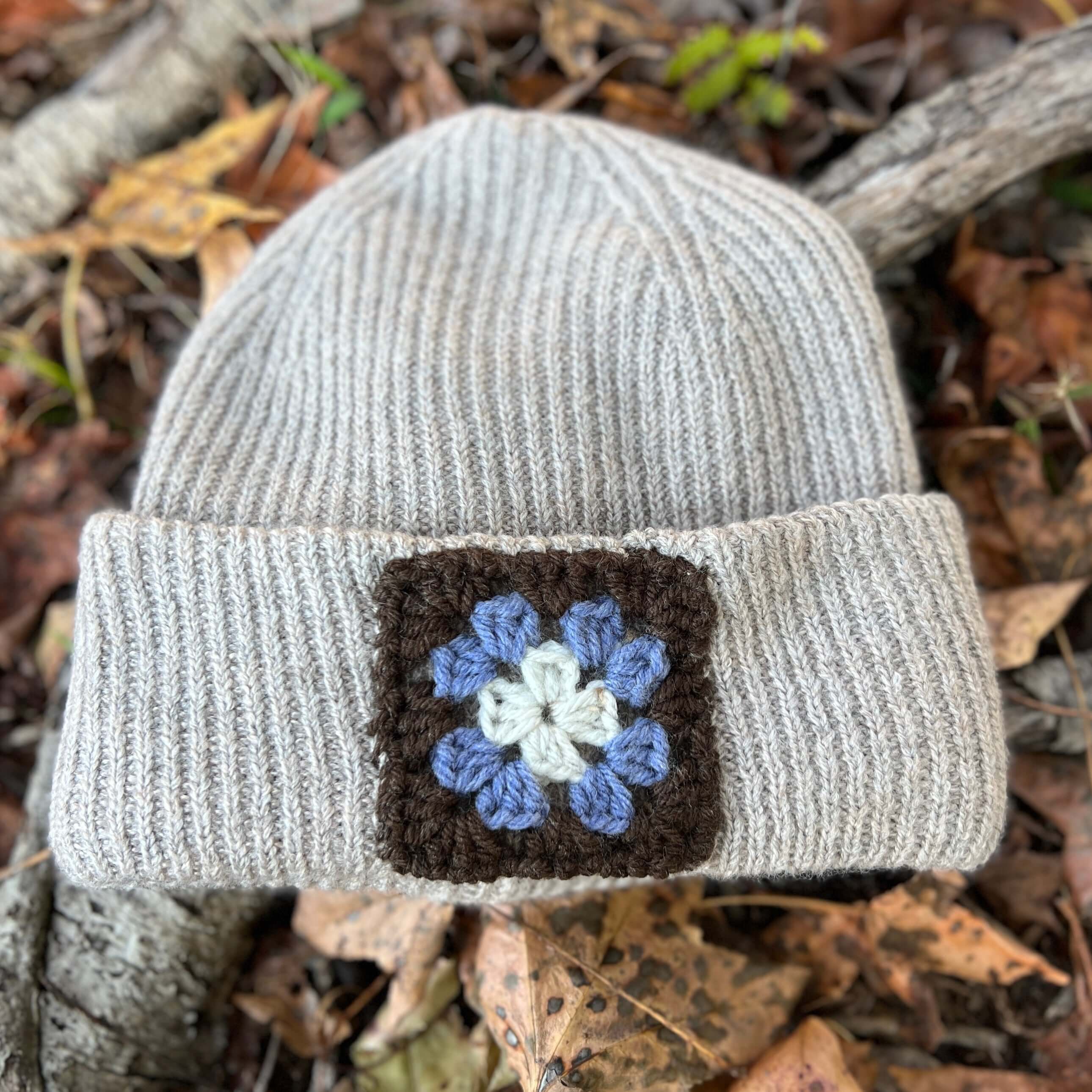 embellished knit beanie brown with blue