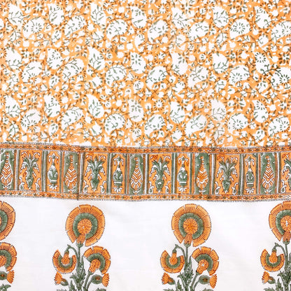 Block Printed Cotton Scarf - White with Orange Flowers