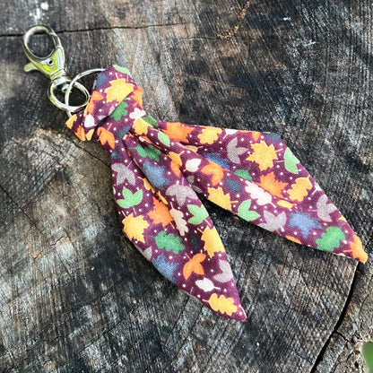 fall leaf print mini scarf keychain on wood surface