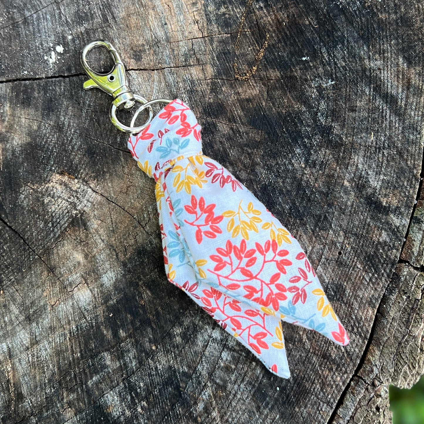 fall leaves print mini scarf keychain