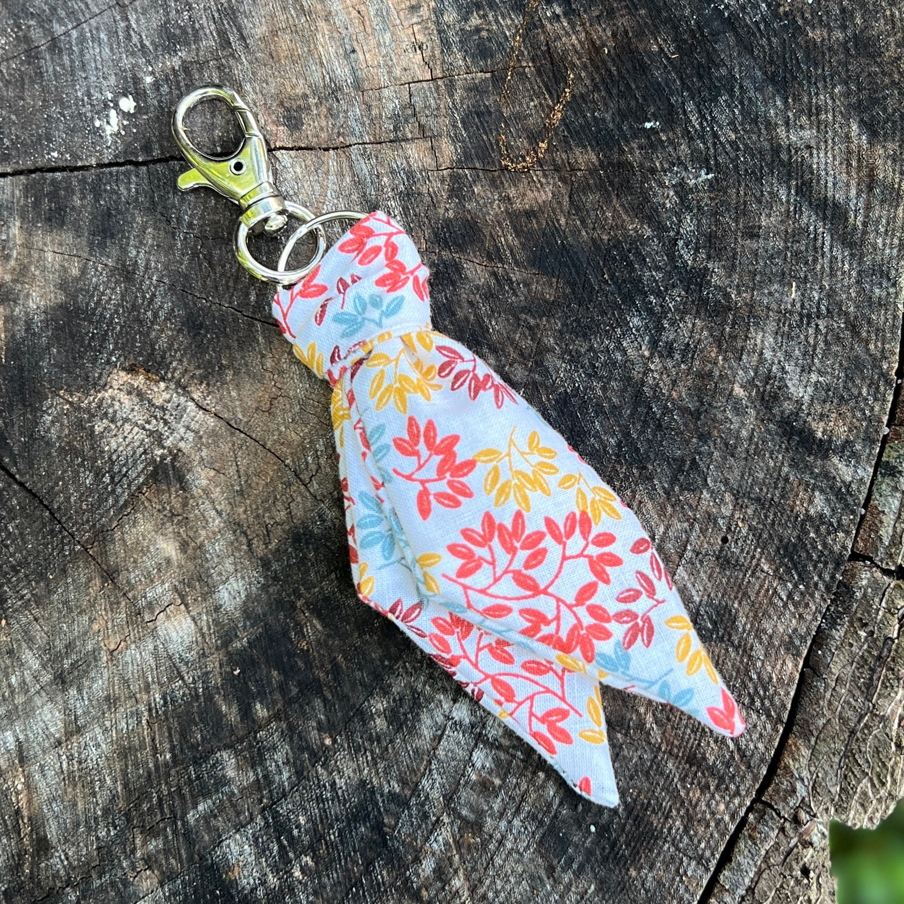 fall leaves print mini scarf keychain