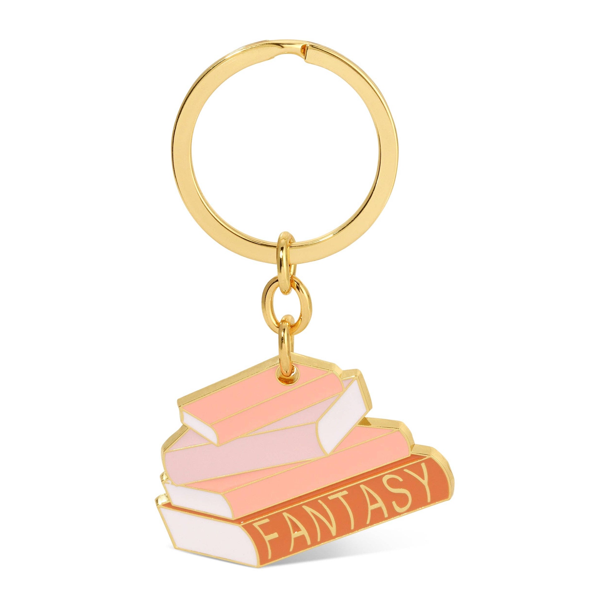 Keychain with book design and 'Fantasy' text on a white background