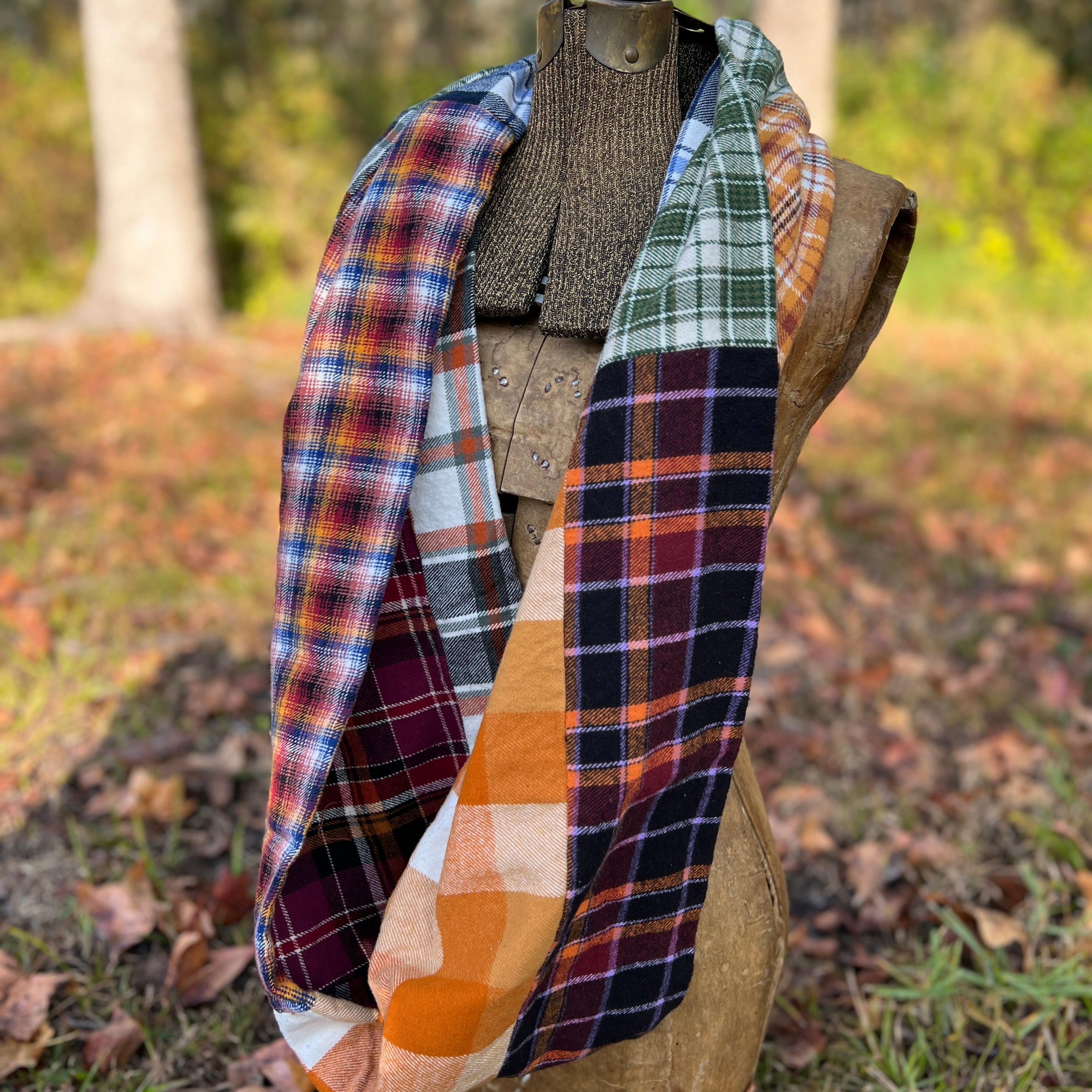 flannel patchwork infinity scarf in fall plaids