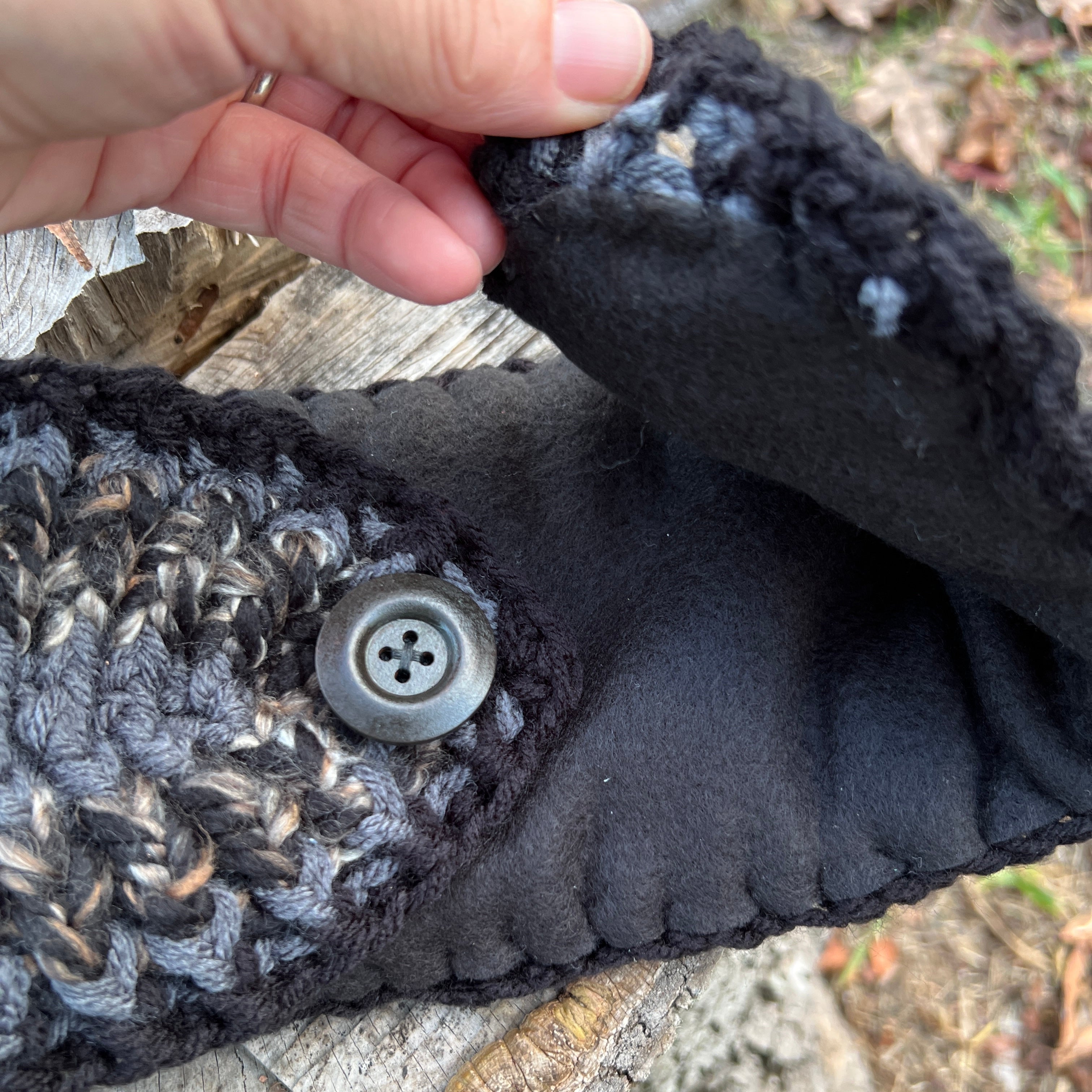 fleece lined ear warmer in black stripes