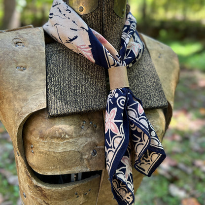 floral batik bandana in navy and brown
