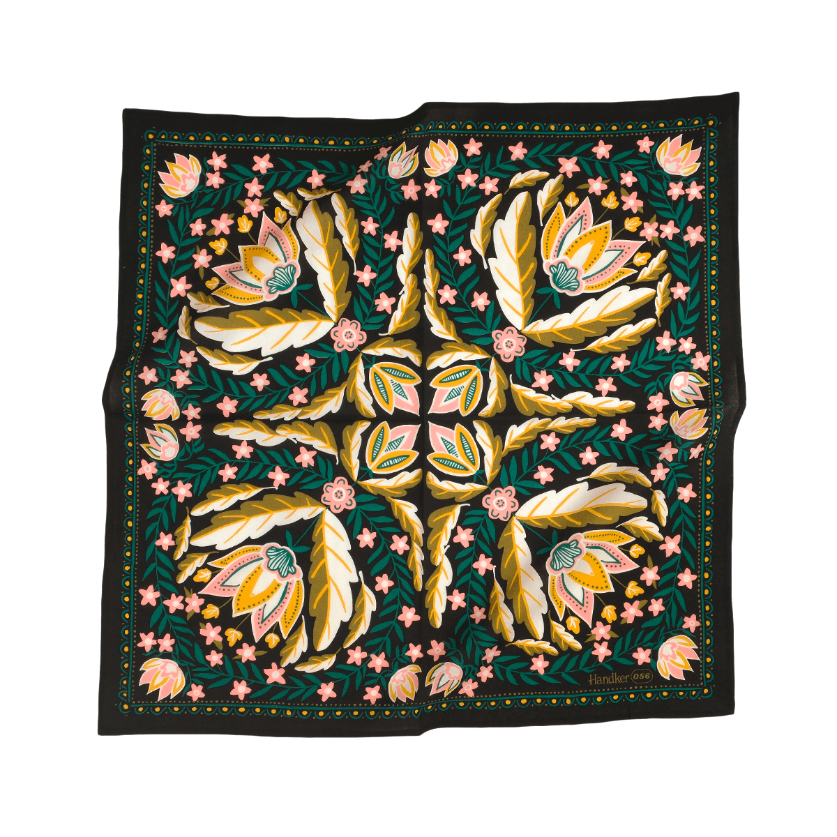 Decorative scarf with floral pattern on a black background