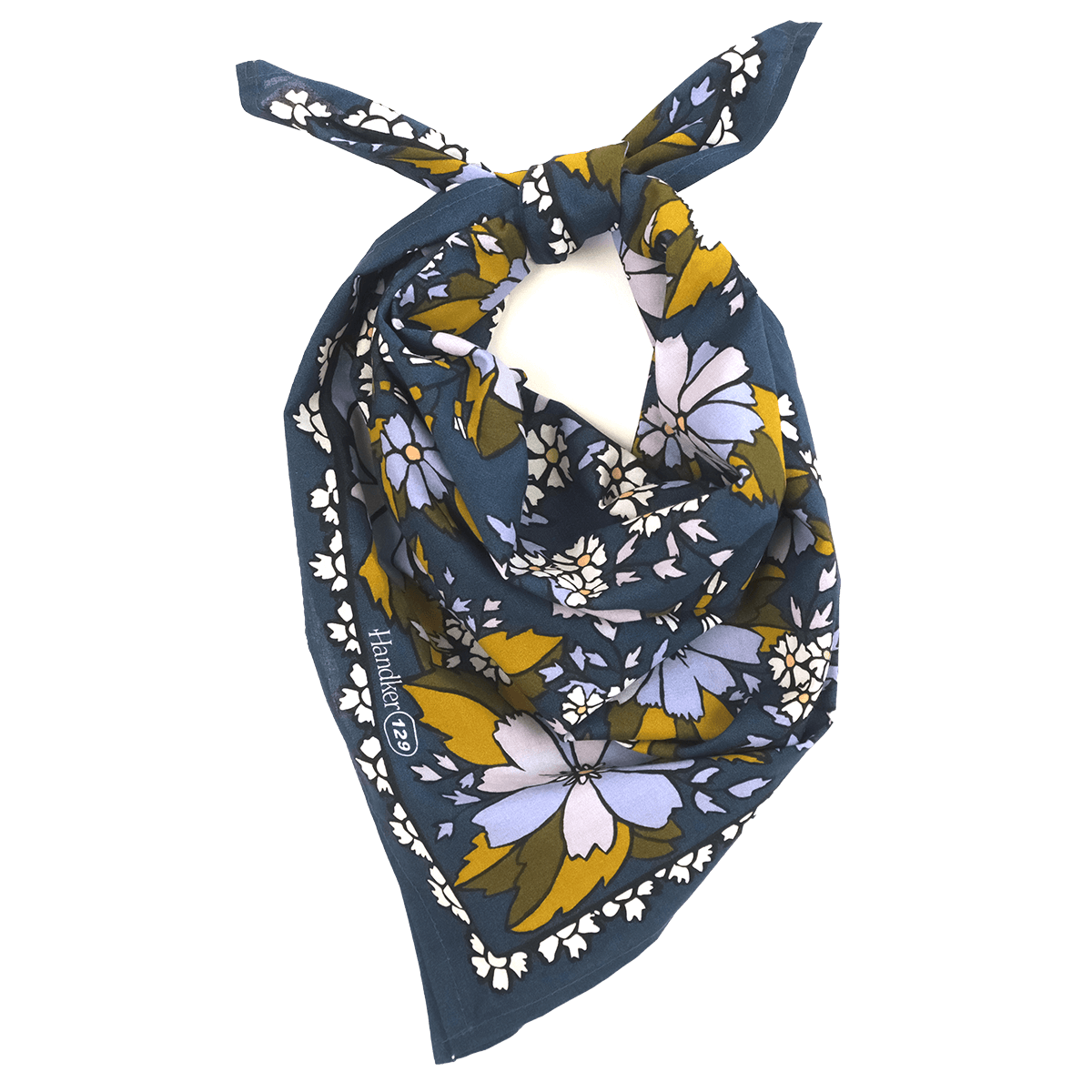 Floral patterned headscarf on a black background