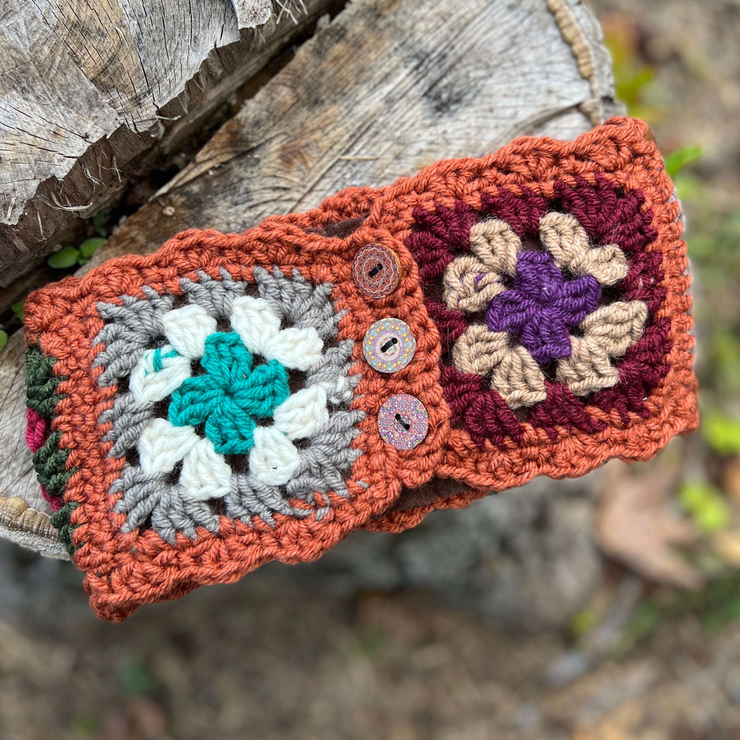 patchwork ear warmer with fleece lining