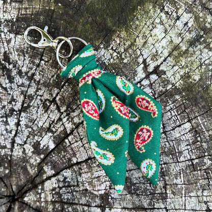 green Christmas paisley print mini scarf keychain
