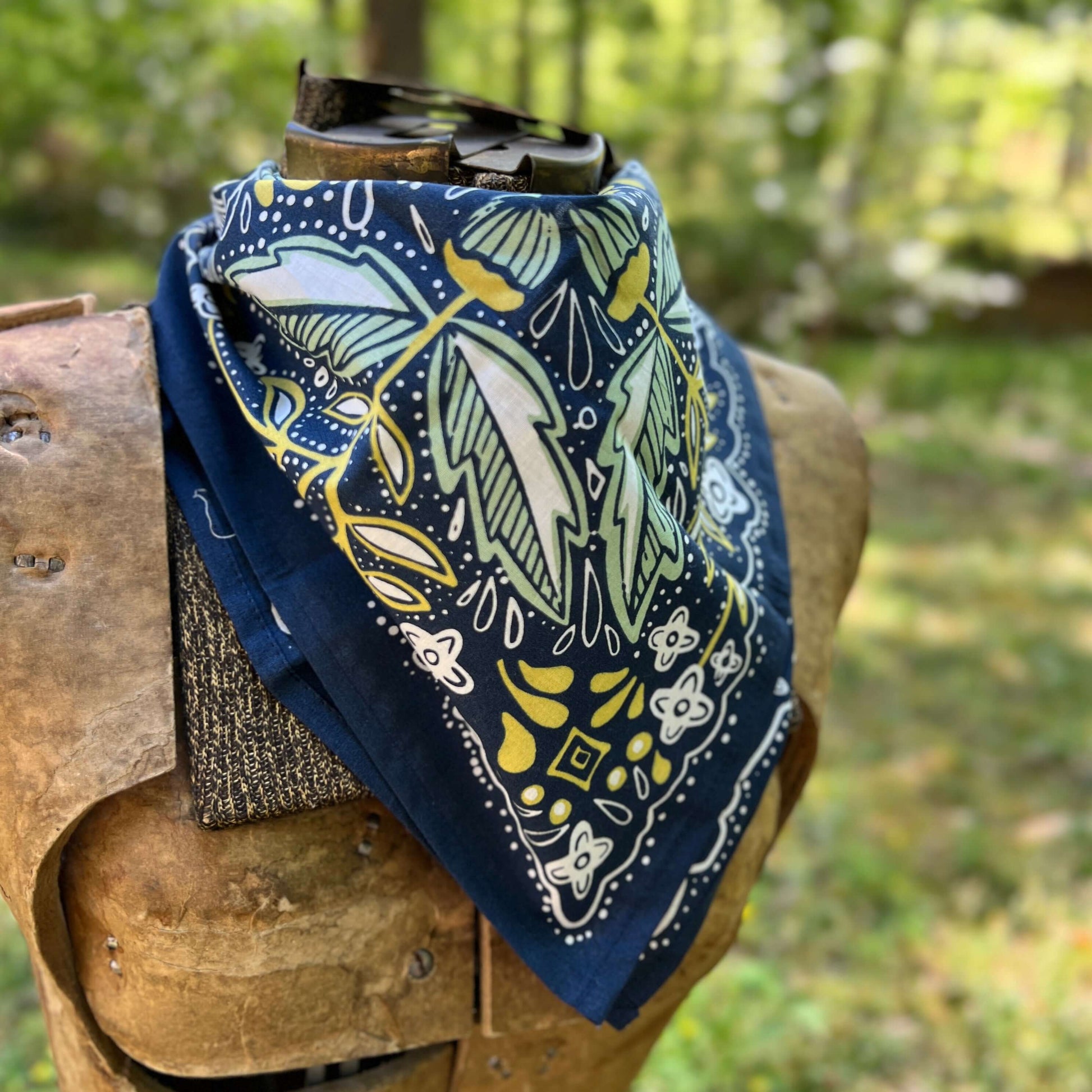 green and blue floral cotton bandana