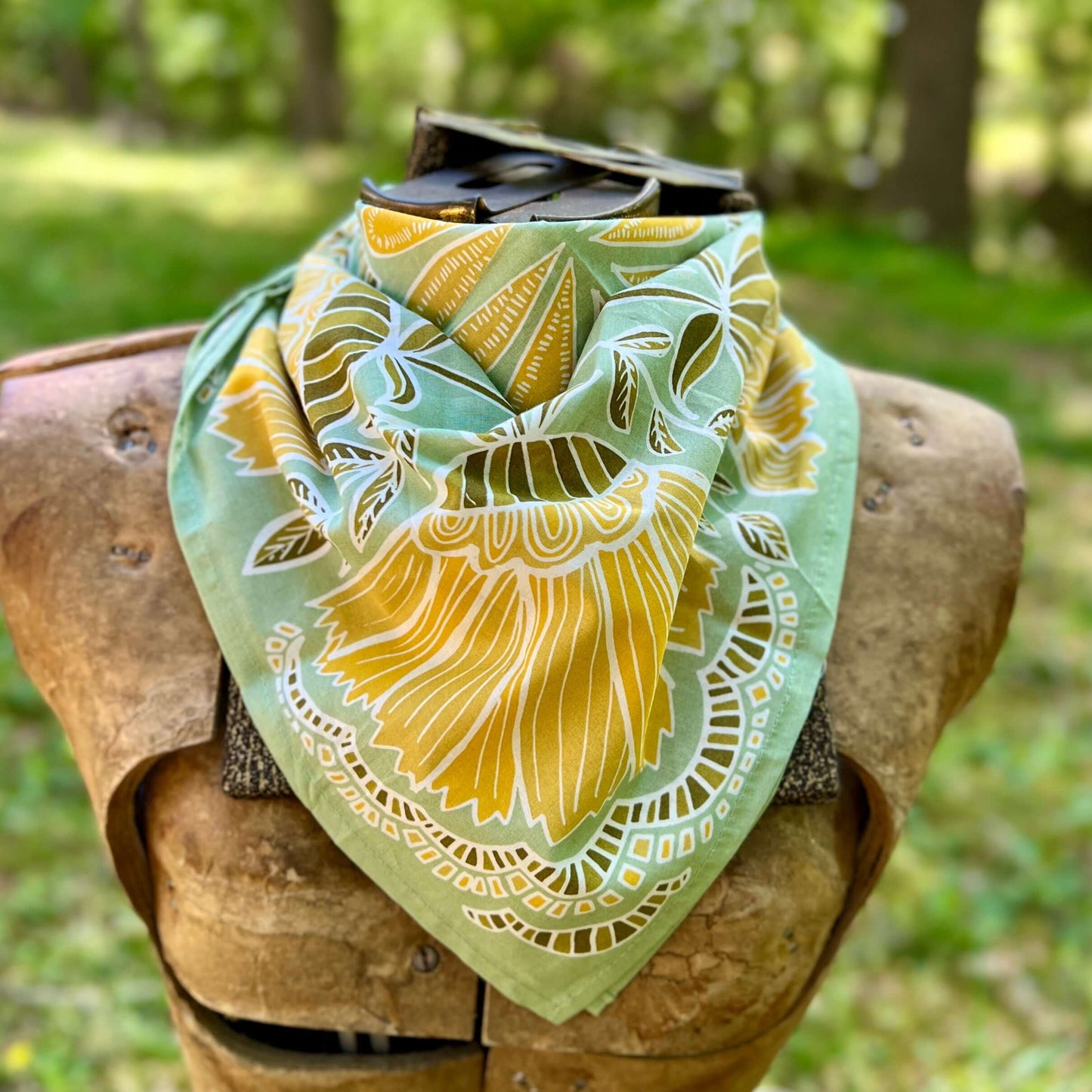 green and yellow floral cotton bandana