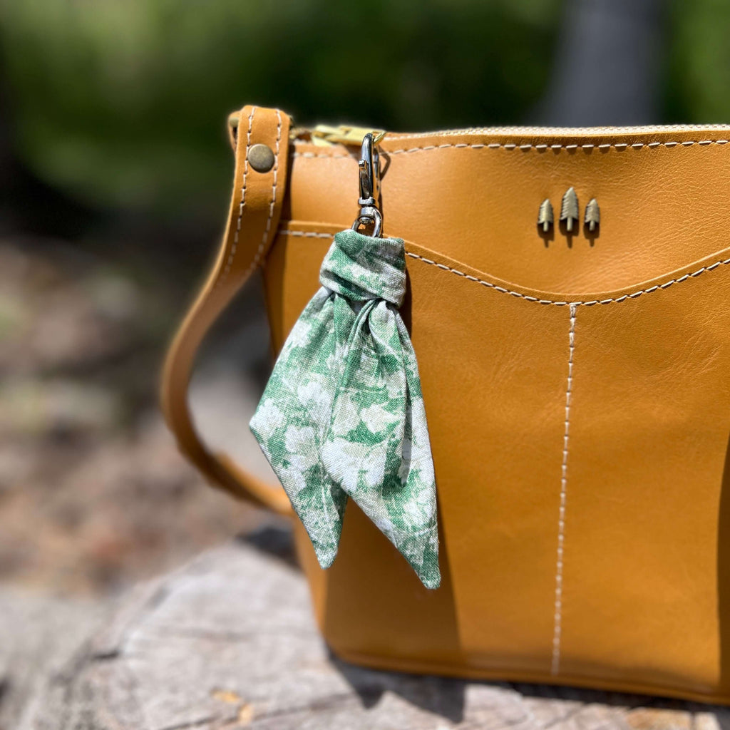Purse Scarf Mini Key Chain - Green Leaves