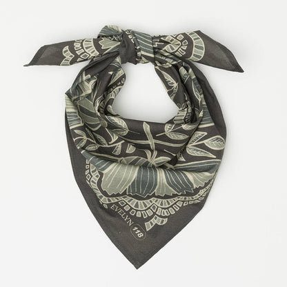 Floral patterned bandana with 'Evelyn' branding on a white background