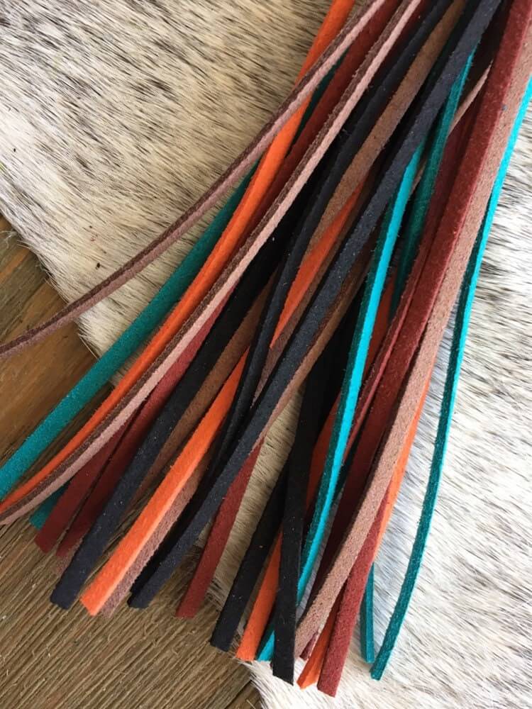 Southwestern Boho Tassel Bag Charm in Deep Turquoise, Orange, Red, Brown and Black + Feather Charm