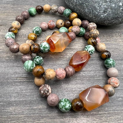 earthy jasper stretch bracelet with agate nugget