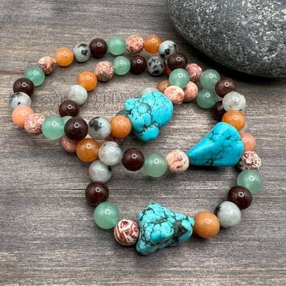 colorful stretch bracelet with jasper, aventurine and howlite nugget for men and women
