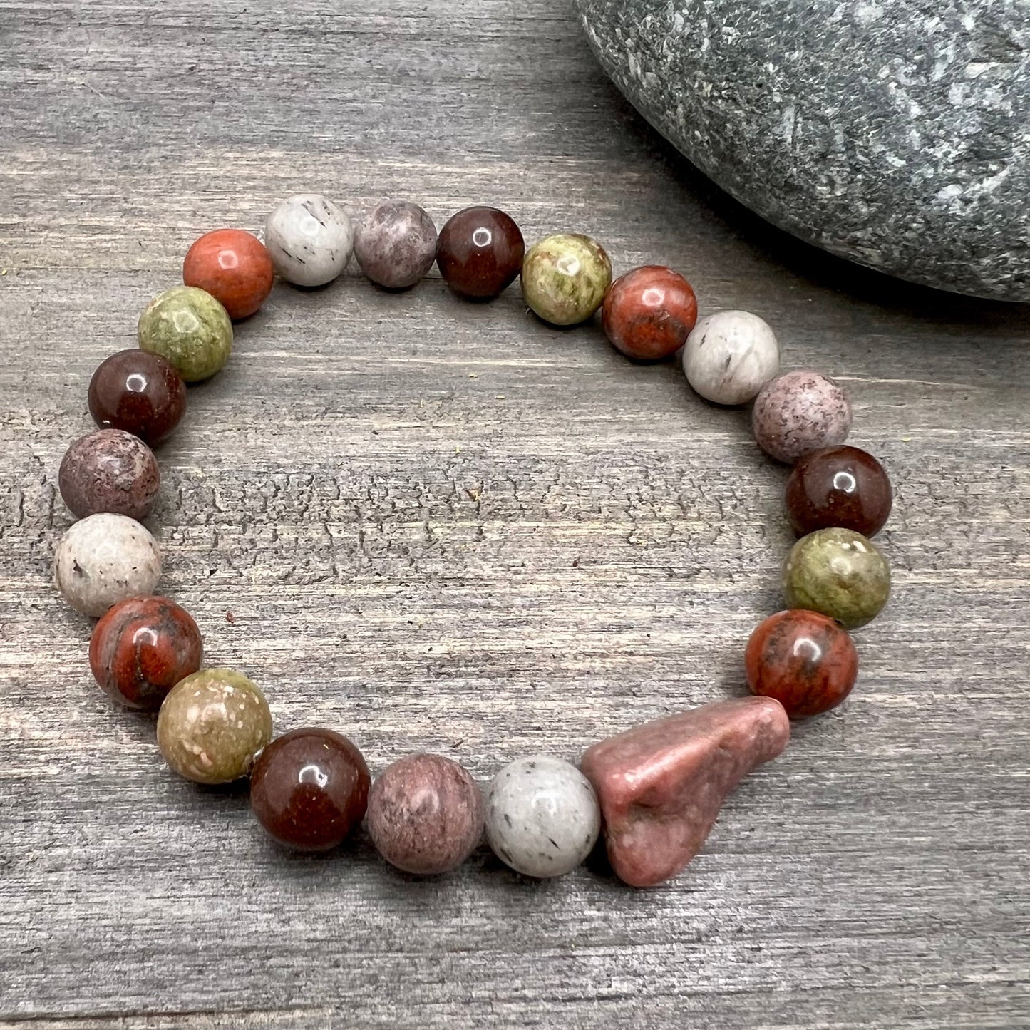 Boho Bracelet - Rhodonite Nugget with Assorted Stones