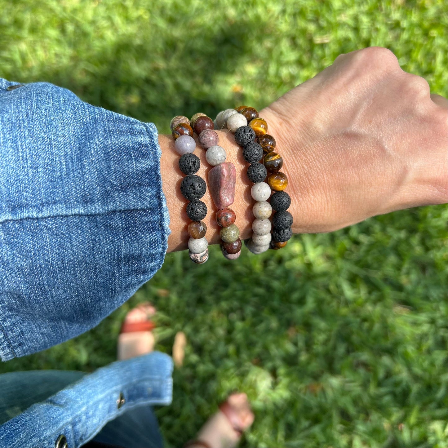 Boho Bracelet - Rhodonite Nugget with Assorted Stones