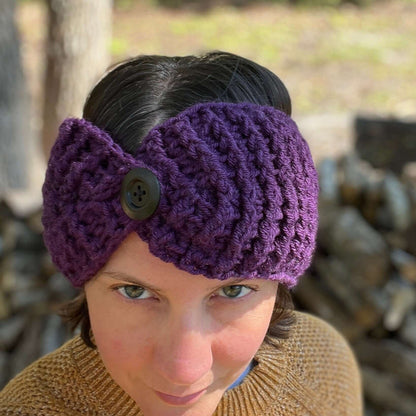 Winter Headband Messy Bun Crochet Ear Warmer Dark Green Tweed with Fleece Lining - Women's Boho Winter Fashion Gift for Her