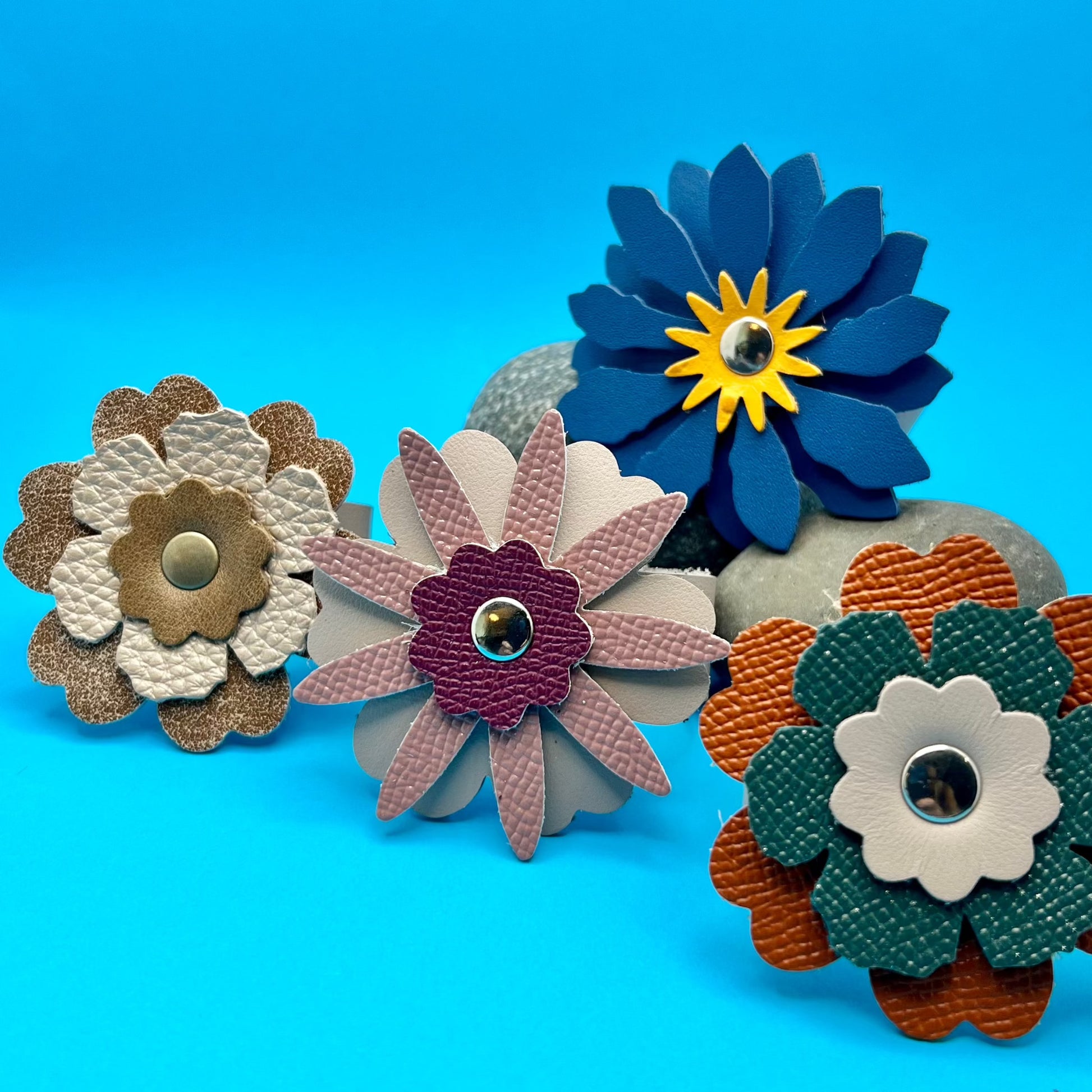 leather flower cuffs for scarves, shawls and handbags