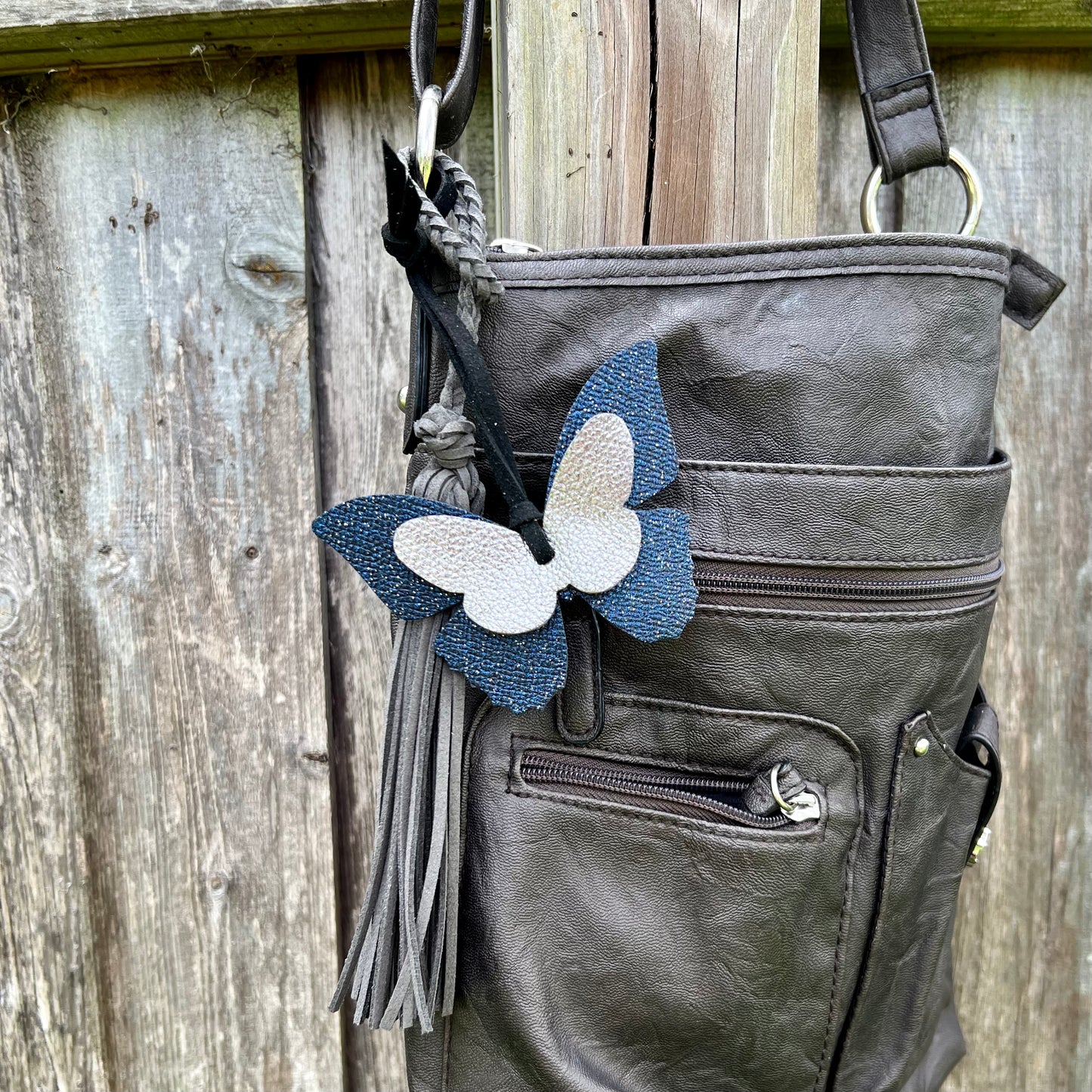 blue and gray butterfly purse charm