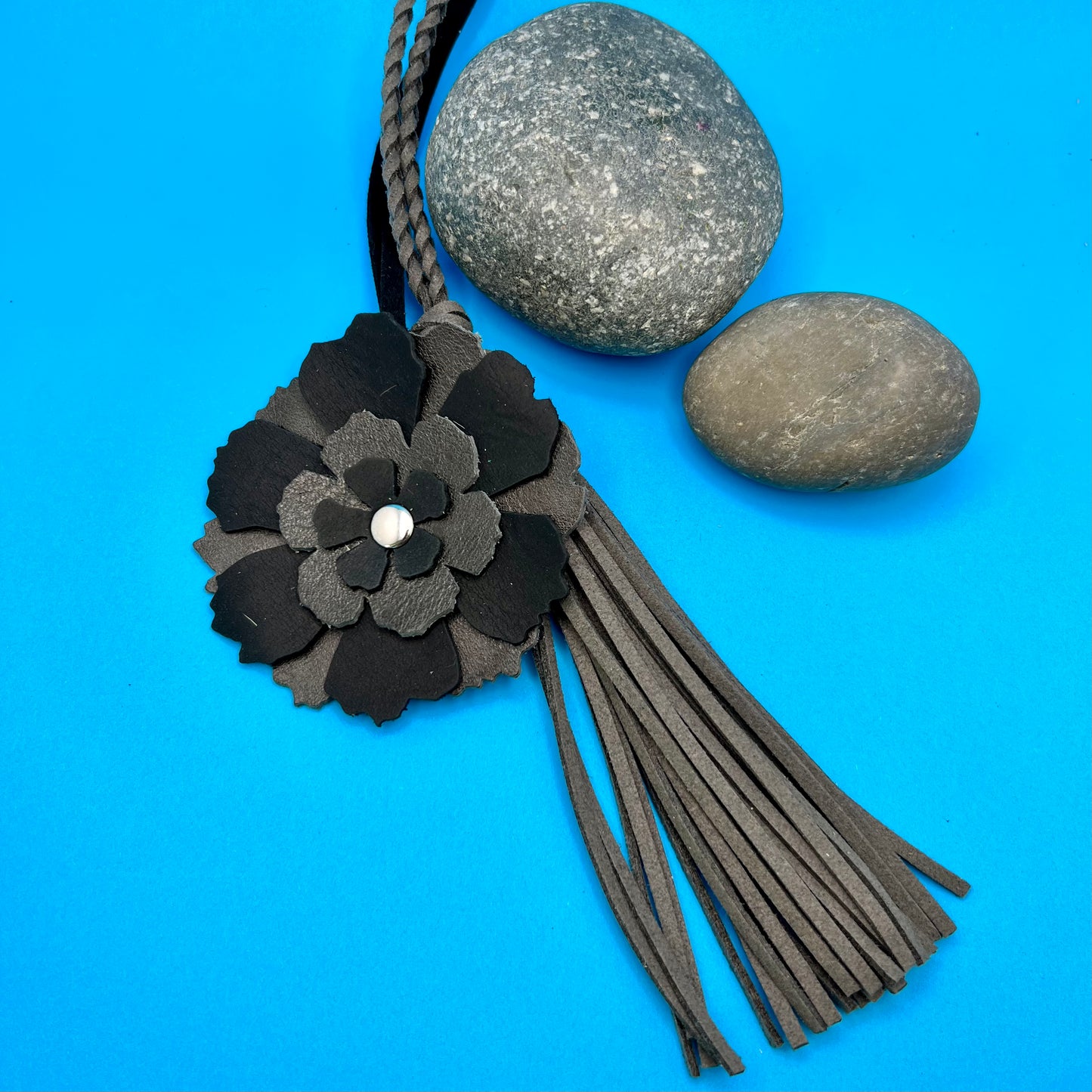 Leather Flower Bag Charm and Tassel Set