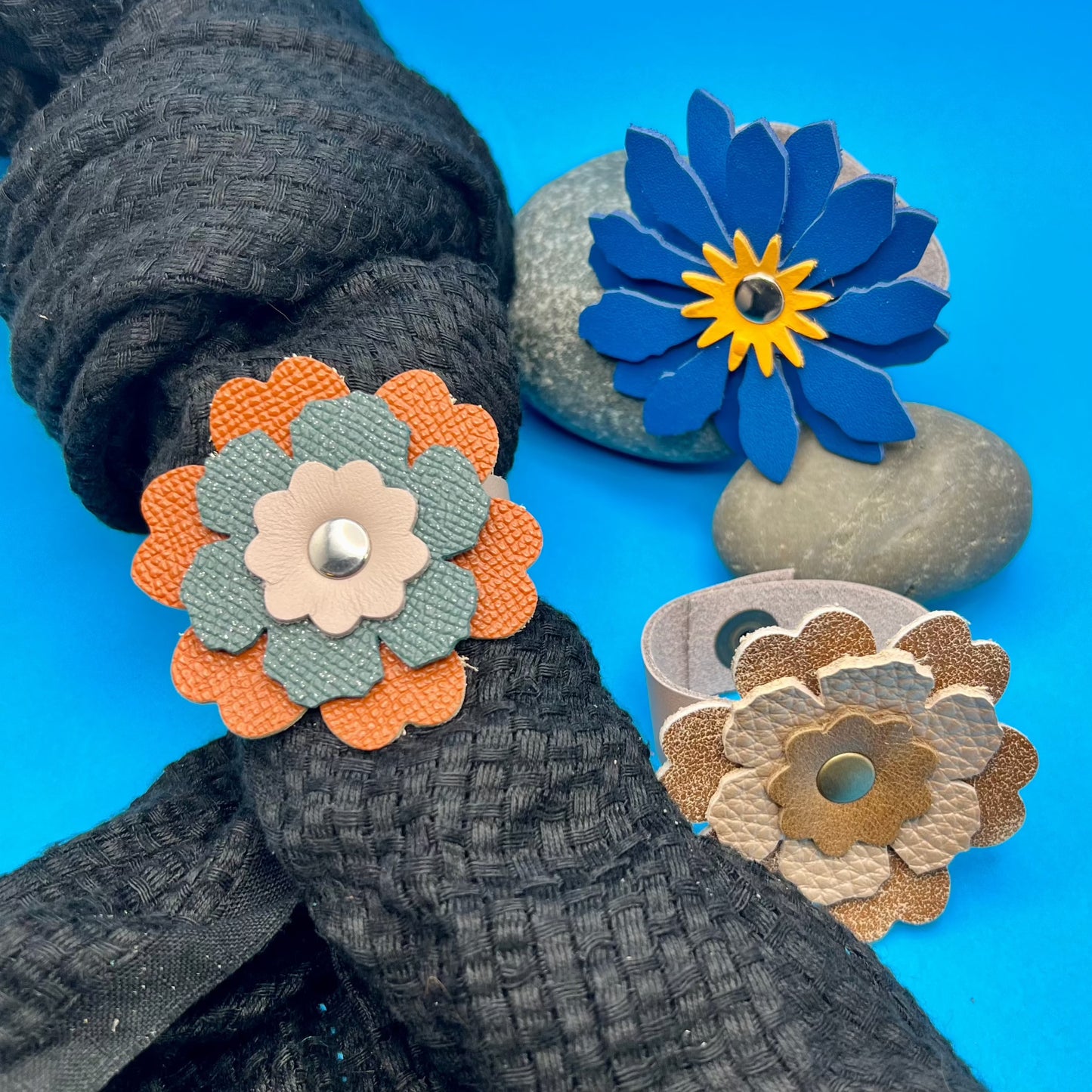 leather flower cuffs for scarves