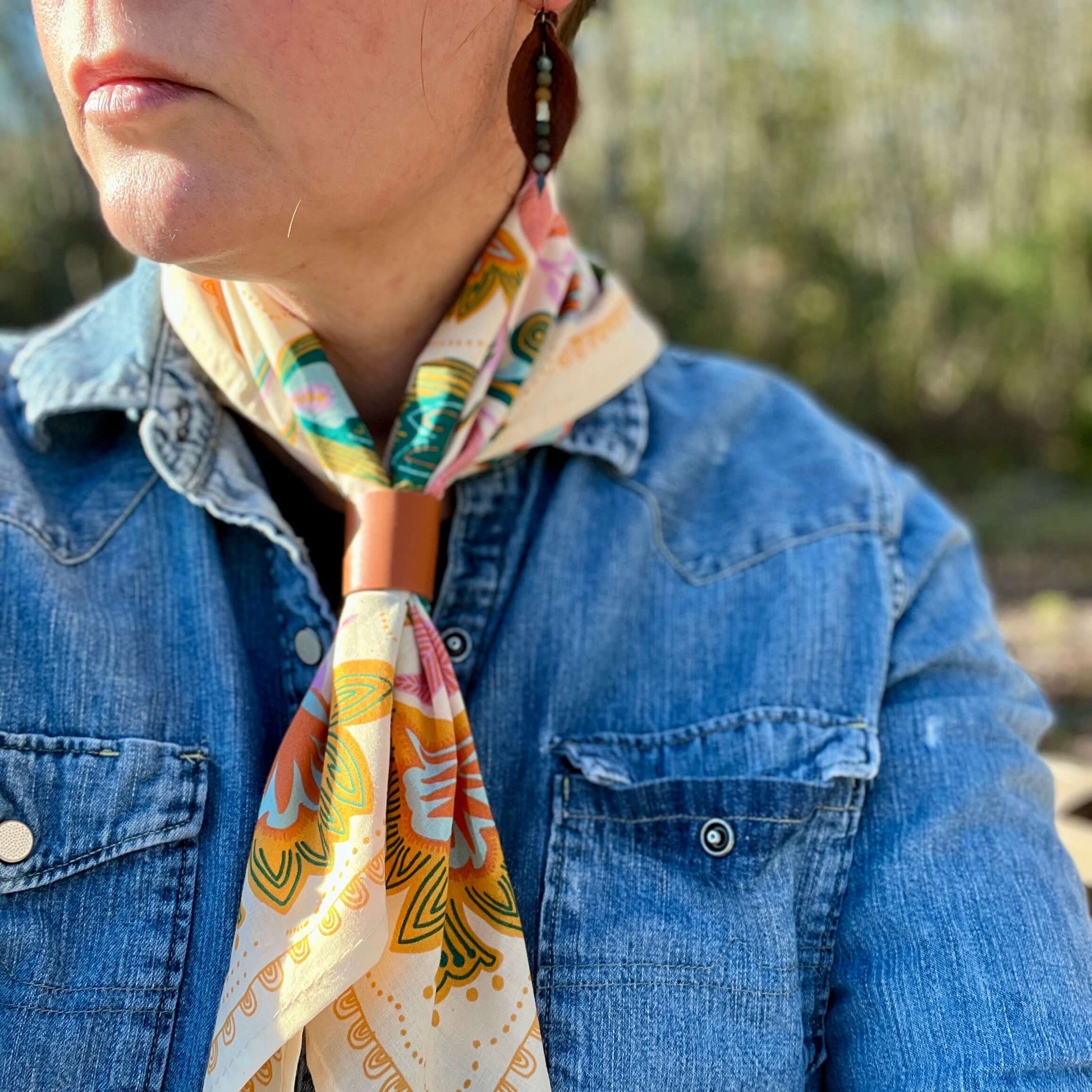 orange and yellow floral print cotton bandana