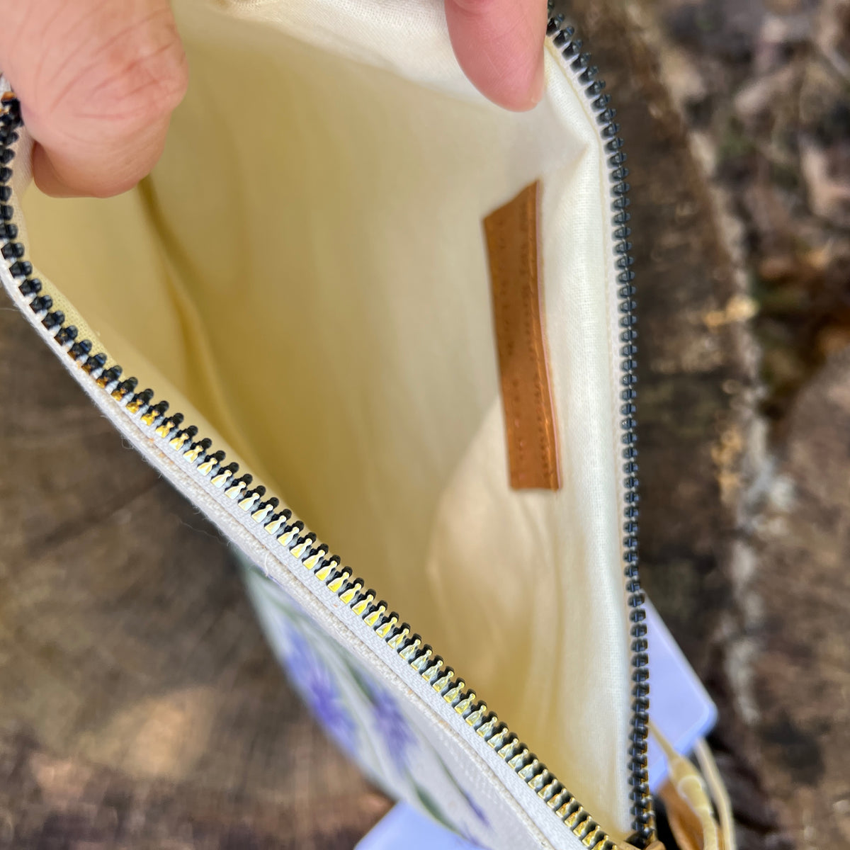 inside of blue cornflower zipper pouch