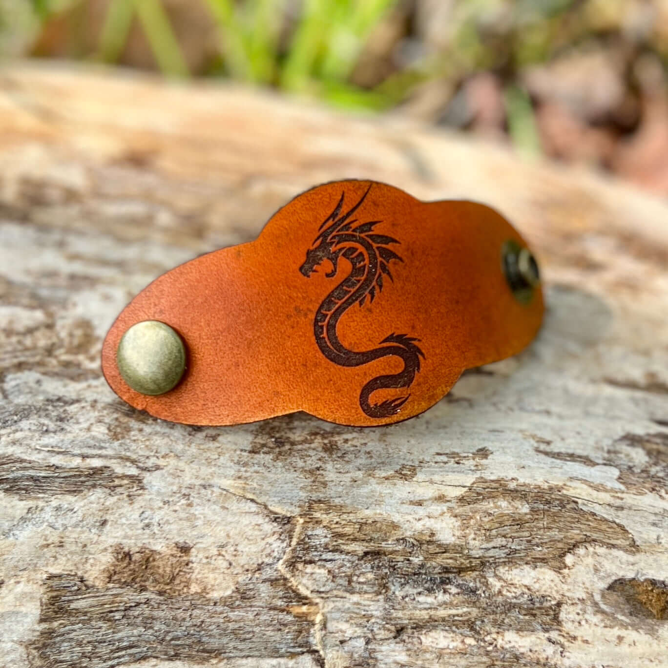 Bandana Slide - Antiqued Saddle Tan Leather - Dragon
