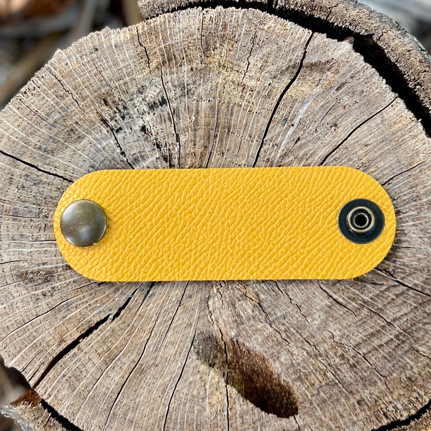 leather bandana slide in mustard yellow