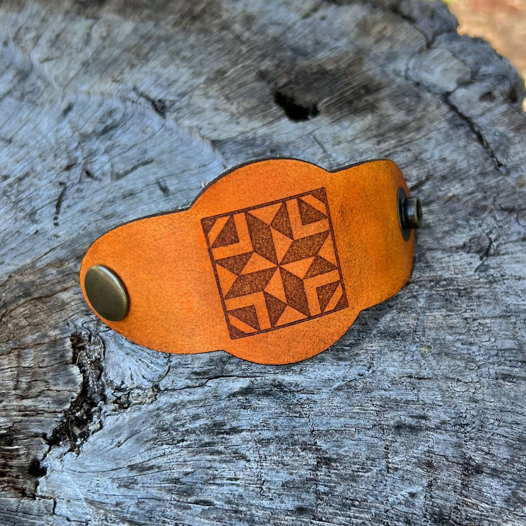 leather bandana slide with quilt square