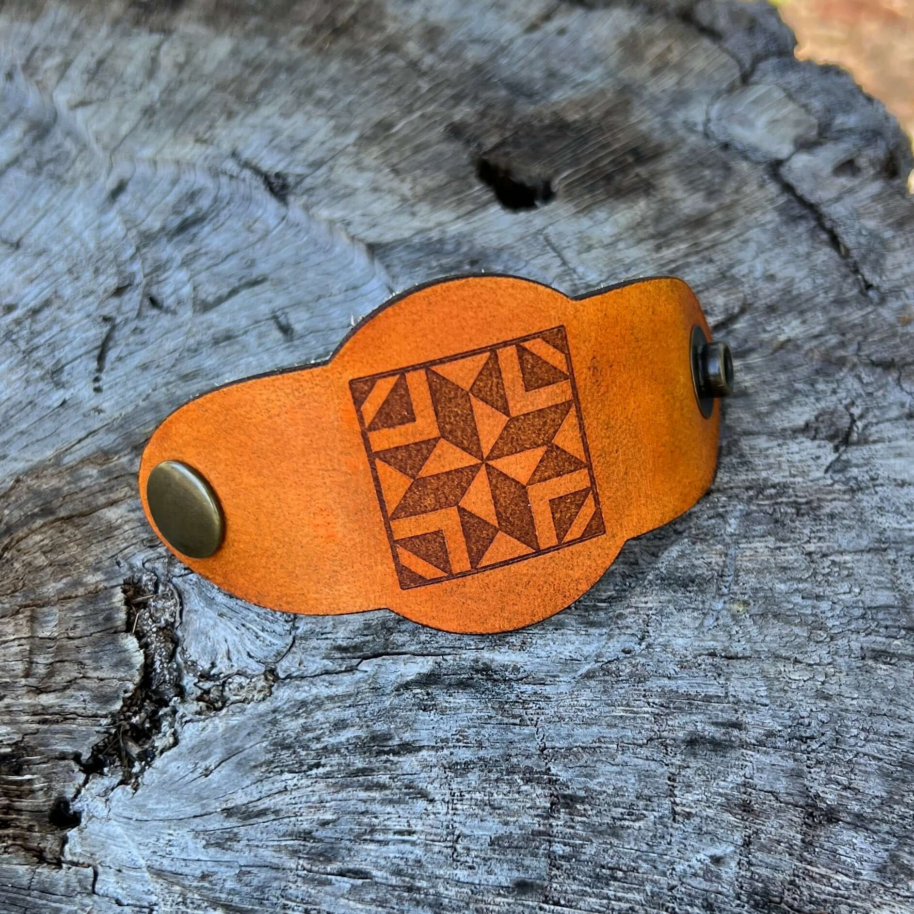 leather bandana slide with quilt square