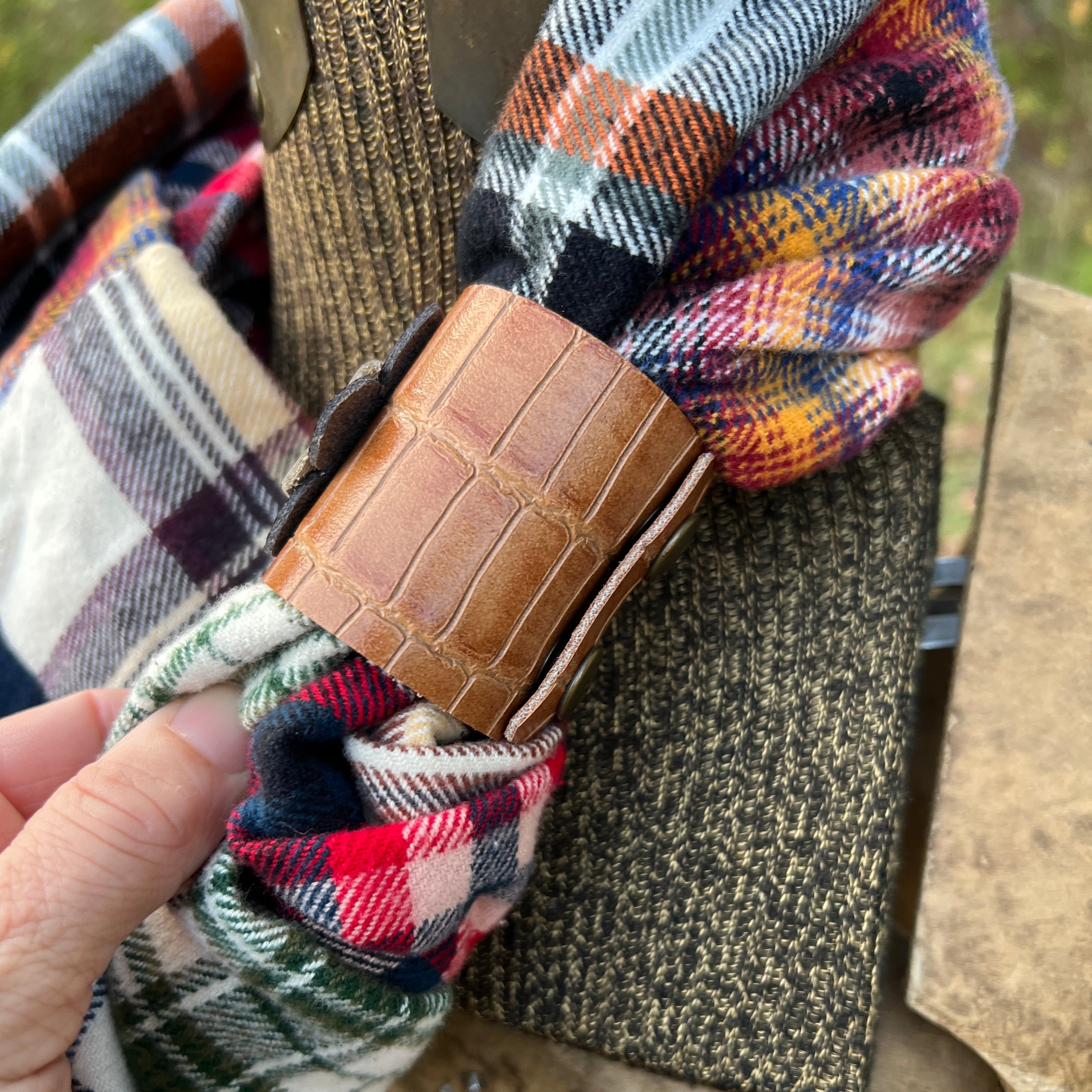 leather scarf cuff with flower