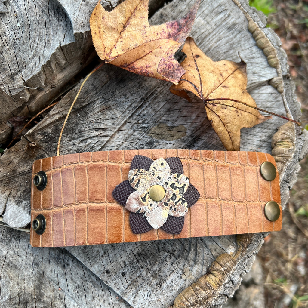 leather scarf cuff with flower