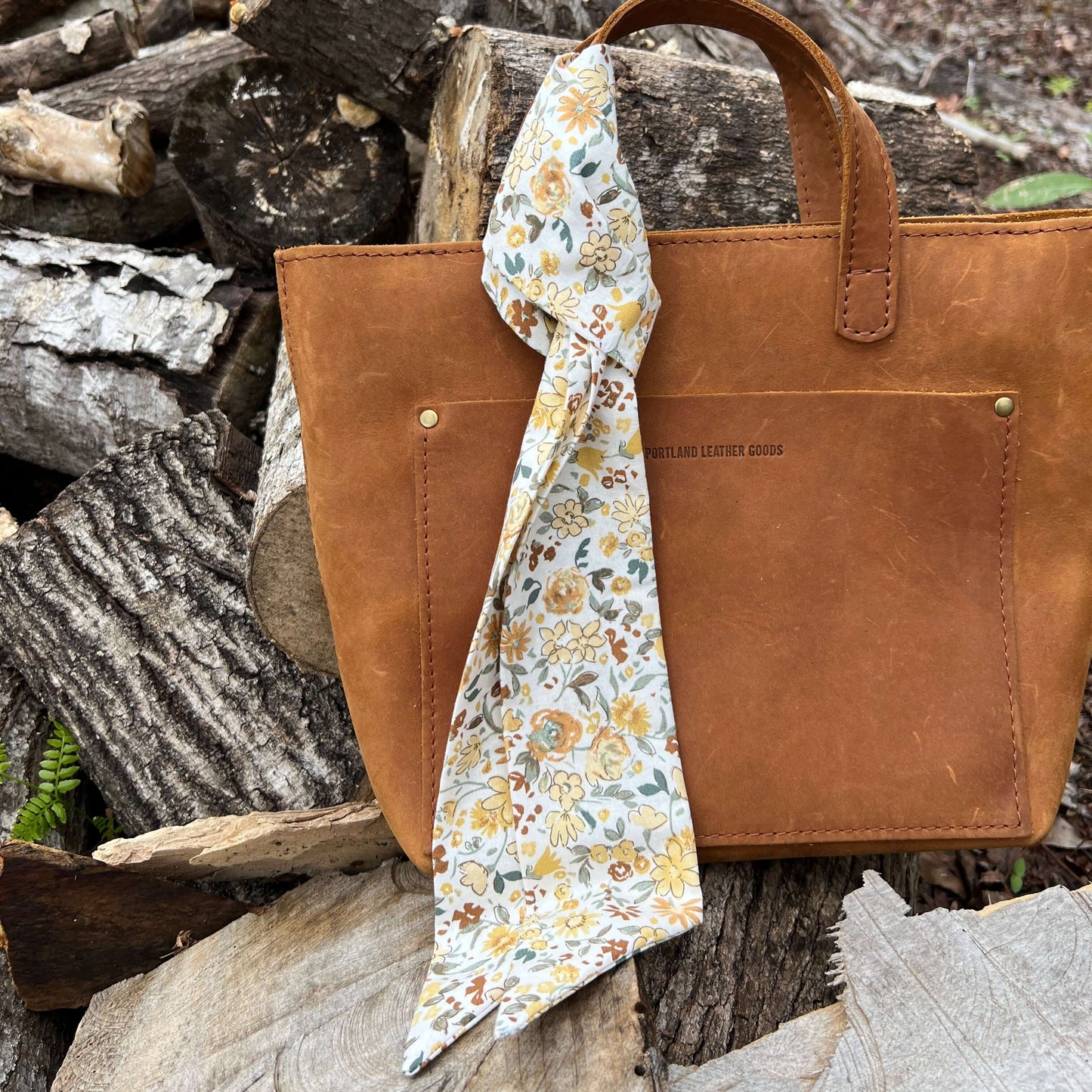 purse scarf in yellow floral
