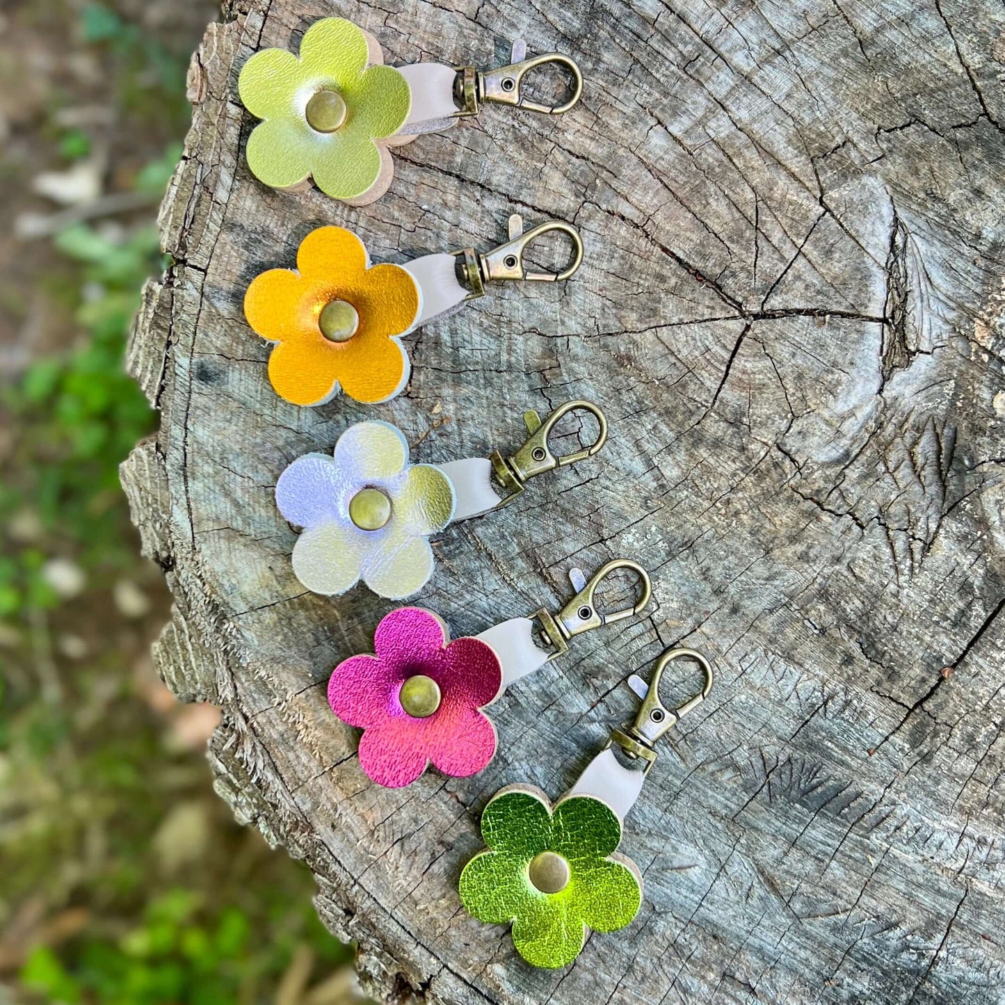 metallic leather flower purse charms